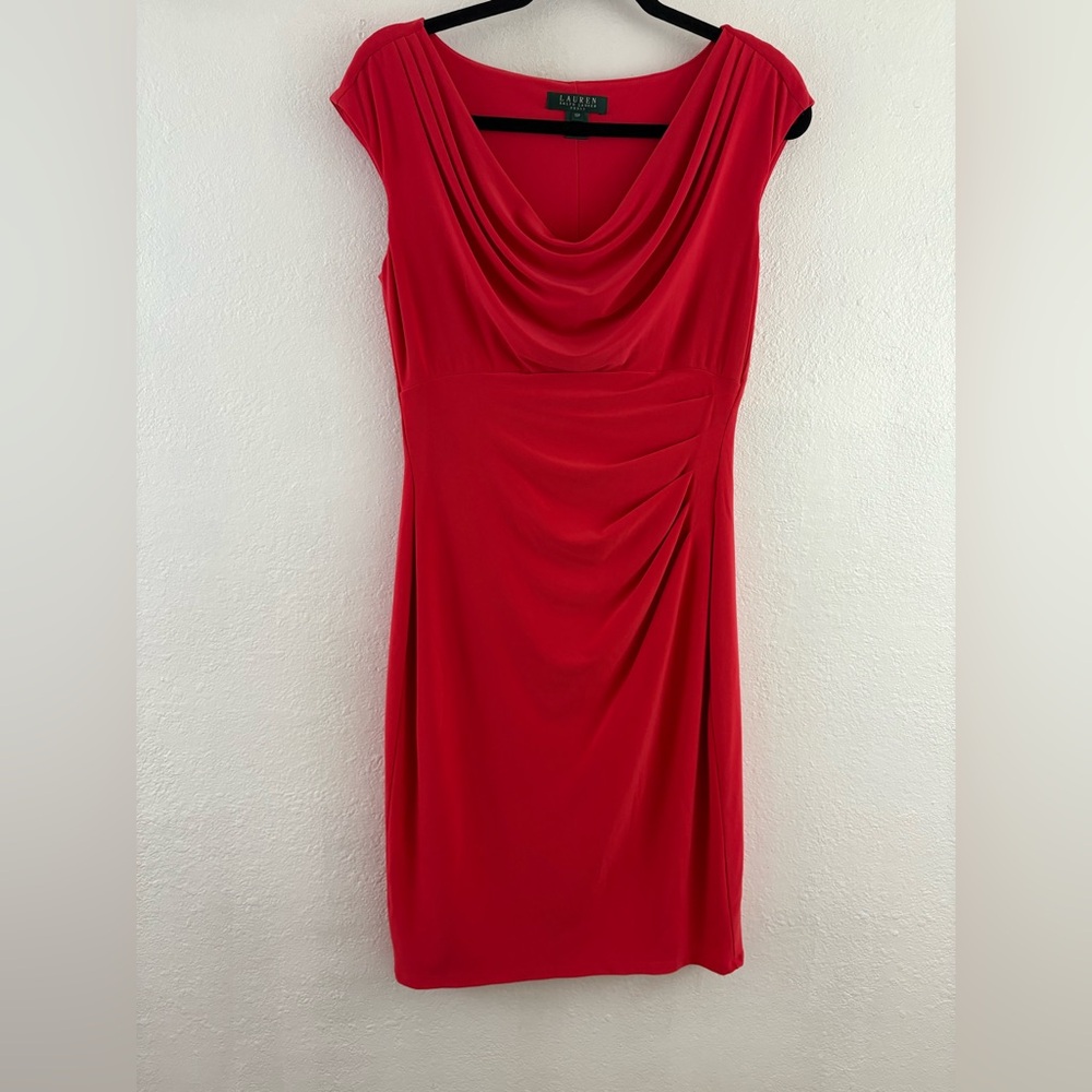 Lauren Ralph Lauren Deep Red Cowl Neck Sheath Dress Size 10P